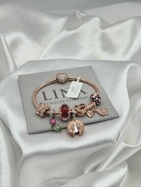 Linx Rose Gold Snake Chain Bracelet With Mom Charms